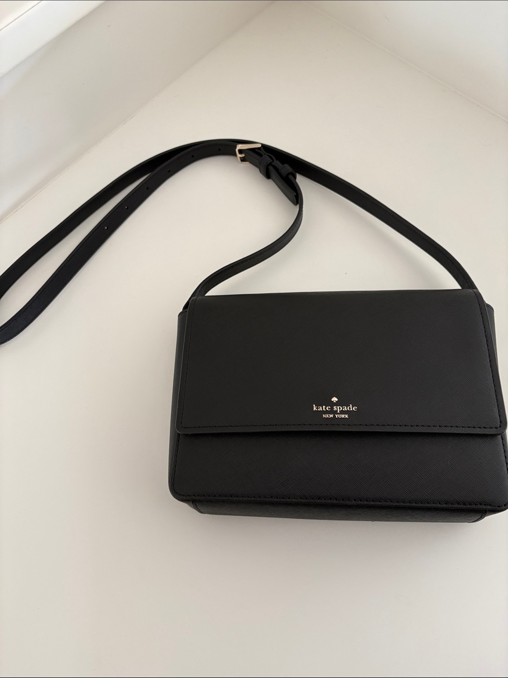 kate spade Black Saffiano Crossbody with Gold Logo